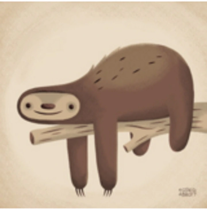Friendly illustrated sloth on a warm paper background